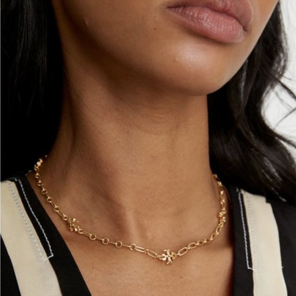 Tory Burch Elegant Antique Gold Chain Necklace